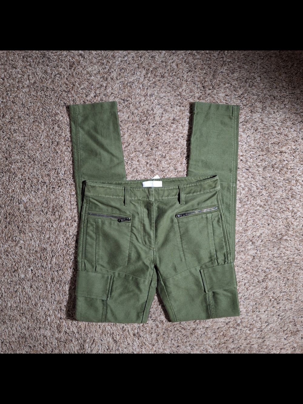3.1 Phillip Lim Skinny Cargo Pants Green Utility Zip Pocket - Size 00